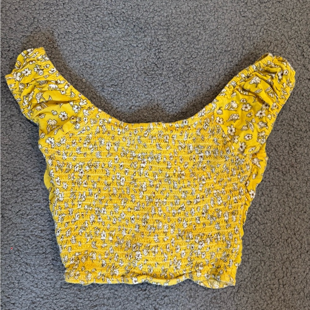 Japna Cropped Yellow Daisy Floral Smocked Top - Summer Top - Size M - Picture 3 of 4
